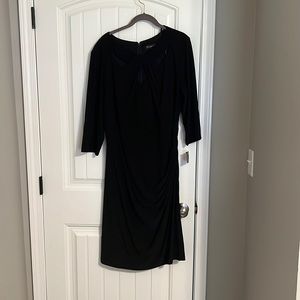 20 W black side rouching 3/4 length sleeve cocktail dress